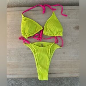 NEVER WORN ✨ SHEIN hot pink & neon yellow 2 piece bikini set